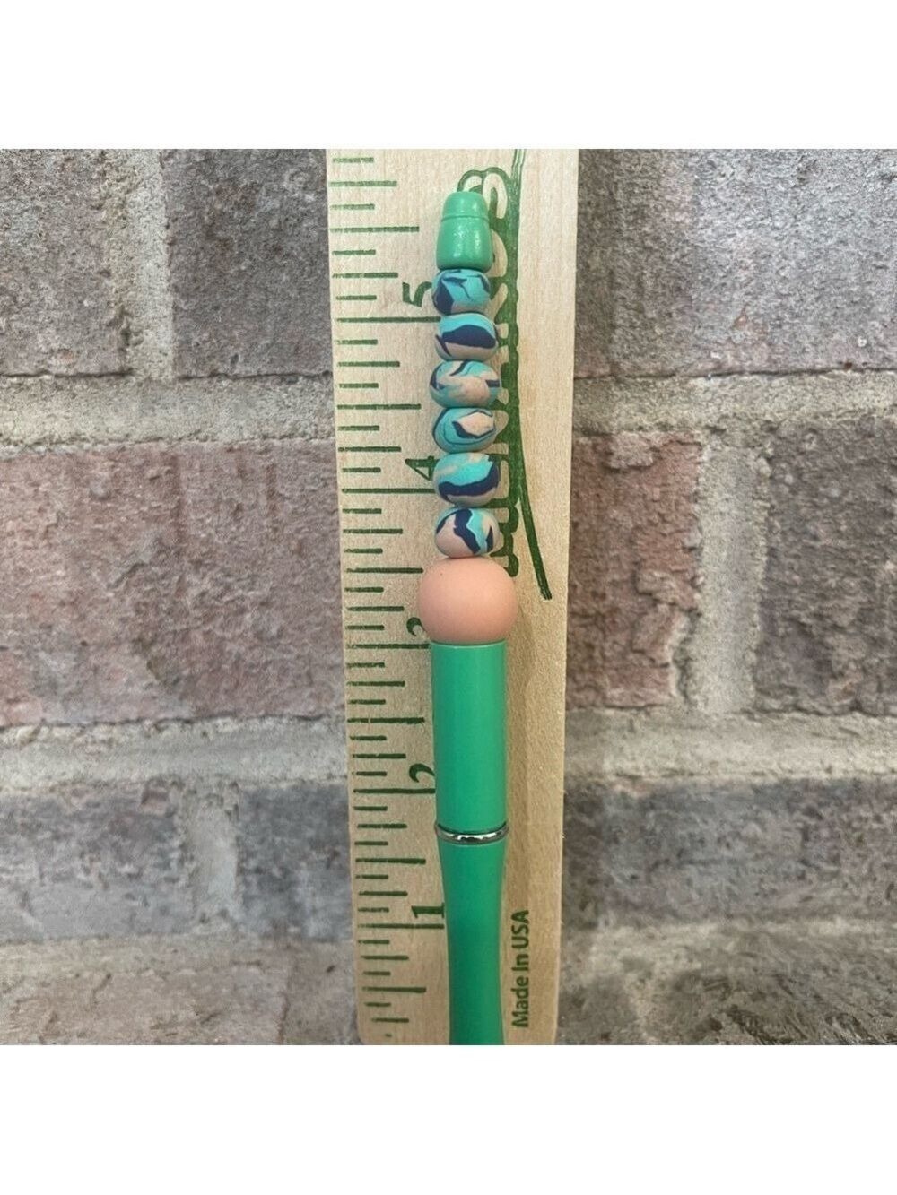 Handcrafted Green and Multicolor Beaded Pen - Picture 2 of 2